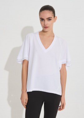 Μπλούζα DEJAVU V-Neck Με Στρας Στο Μανίκι