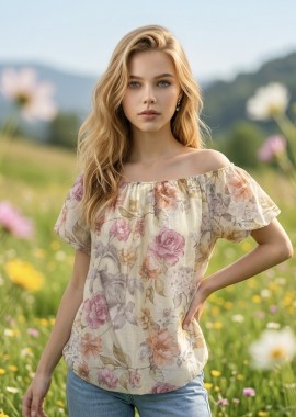 Μπλούζα Φλοράλ Με Λάστιχο & Puff Μανίκια