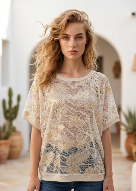 Μπλούζα Δαντέλα Lurex Με Πούλιες & Paisley Σχέδιο