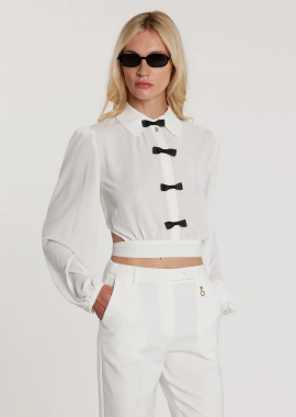 Μπλούζα Crop Relish Με Φιογκάκια Εκρού