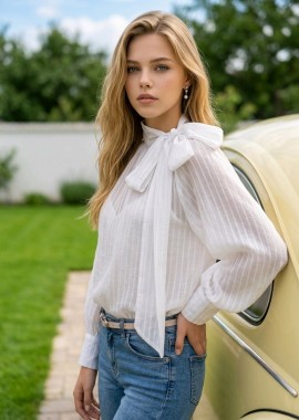 Μπλούζα Ριγέ Με Δέσιμο & Draped Γιακά
