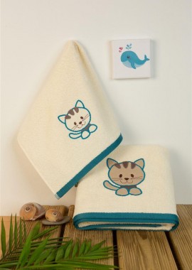 ΠΕΤΣΕΤΑ Με Κέντημα Σετ 2 τεμ bebe Kitty 138 30X50,70X140 Εκρού 100% Cotton