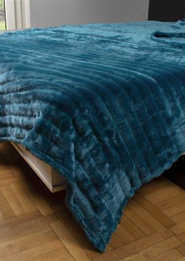 ΚΟΥΒΕΡΤΑ Coral Fleece Ριγέ 160X220 300gsm 13 Petrol 100% Polyester