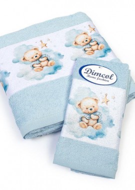 Πετσέτα Σετ 2 τεμ Με Ψηφιακή Εκτύπωση bebe Cute Bear 301 30X50,70X140 Sky Blue 100% Cotton
