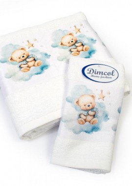 Πετσέτα Σετ 2 τεμ Με Ψηφιακή Εκτύπωση bebe Cute Bear 302 30X50,70X140 White 100% Cotton