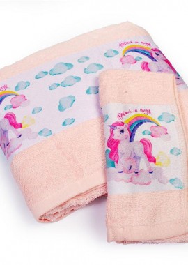 Πετσέτα Σετ 2 τεμ Με Ψηφιακή Εκτύπωση bebe Magic Unicorn 315 30X50,70X140 Pink 100% Cotton