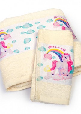 Πετσέτα Σετ 2 τεμ Με Ψηφιακή Εκτύπωση bebe Magic Unicorn 317 30X50,70X140 Ecru 100% Cotton