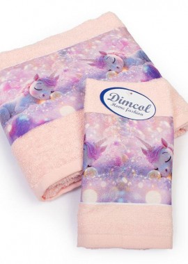 Πετσέτα Σετ 2 τεμ Με Ψηφιακή Εκτύπωση bebe Dreaming Unicorn 320 30X50,70X140 Pink 100% Cotton