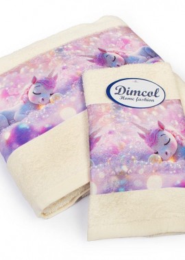 Πετσέτα Σετ 2 τεμ Με Ψηφιακή Εκτύπωση bebe Dreaming Unicorn 322 30X50,70X140 Ecru 100% Cotton