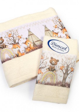 Πετσέτα Σετ 2 τεμ Με Ψηφιακή Εκτύπωση bebe Forest Animals 336 30X50,70X140 Ecru 100% Cotton
