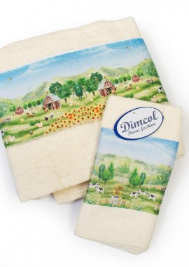 Πετσέτα Σετ 2 τεμ Με Ψηφιακή Εκτύπωση bebe Farm 341 30X50,70X140 Ecru 100% Cotton