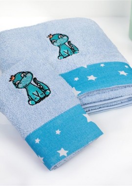 Πετσέτα Με Κέντημα Σετ 2 τεμ bebe Dinosaur 179 30X50,70X140 Sky Blue 100% Cotton