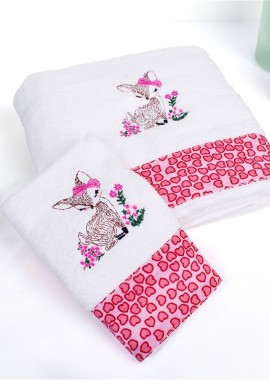 Πετσέτα Με Κέντημα Σετ 2 τεμ bebe Deer 197 30X50,70X140 White-Pink 100% Cotton