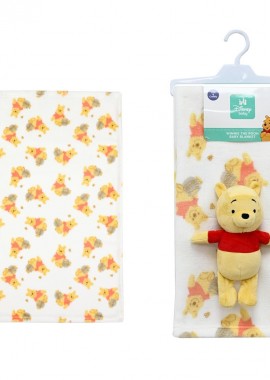 Disney Home - Λούτρινο Disney Home Σετ 2 Τεμ. bebe Winnie 32 Ύψος 25 cm +amp; Κουβέρτα Coral Fleece 75X100 cm White-Yellow 100% Polyester