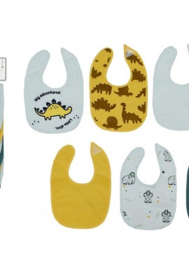 Σαλιάρα με Velcro bebe με Αδιάβροχη Επένδυση Σετ 7 Τεμ. Dinosaur 08 30X20 Aqua 60/40 Cott/Pol