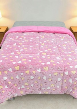 Dimcol - Κουβερτοπάπλωμα φωσφορίζον Hearts 175x225 Pink 100% Polyester