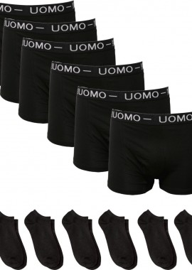 Filinda - Σετ 6 Ανδρικά Boxer Uomo Και 6 Ανδρικές Κάλτσες Αστραγάλου Multipack Μαύρο Μαύρο