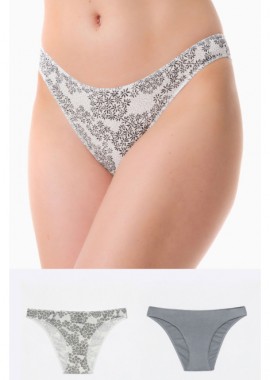 Minerva - Γυναικείο Slip Fimelle Rio Minerva Grey-Black Daisy 2 τεμάχια 81321-832 Μαύρο
