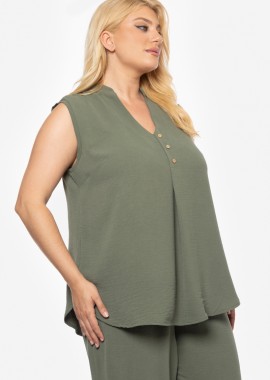 Αμάνικη μπλούζα με κουμπιά σε χακί χρώμα