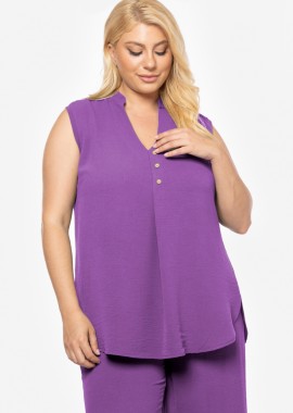 Αμάνικη μπλούζα με κουμπιά σε λιλά χρώμα