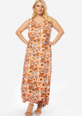 Εμπριμέ αμάνικο φόρεμα σε λευκό/πορτοκαλί χρώμα