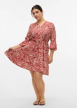 Φόρεμα με βολάν εμπριμέ σε εκαι χρώμα plus size