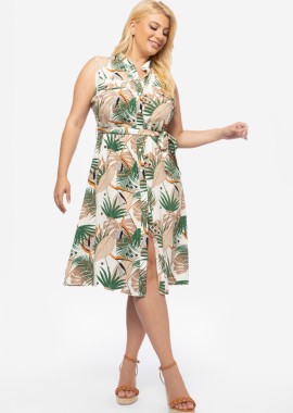 Αμάνικο jungle σεμιζιέ φόρεμα σε εκρού/μπεζ χρώμα