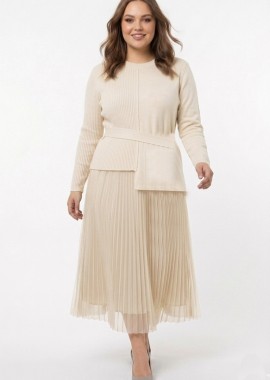 Φόρεμα τούλι με ζώνη στην μπλούζα σε εκρού χρώμα plus size