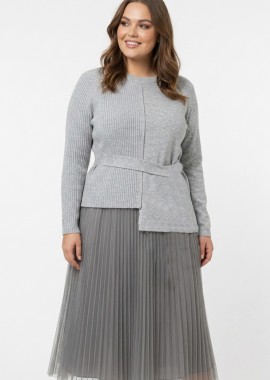 Φόρεμα τούλι με ζώνη στην μπλούζα σε γκρι χρώμα plus size