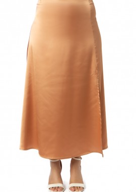Maxi σατέν φούστα -Θeros Εllinikon- σε nude χρώμα | Premium Collection