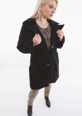 Ημίπαλτο με ζώνη σε μαύρο χρώμα