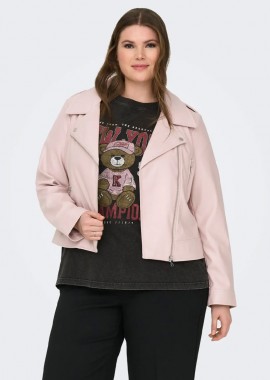 Leather-like biker μπουφάν σε ροζ χρώμα