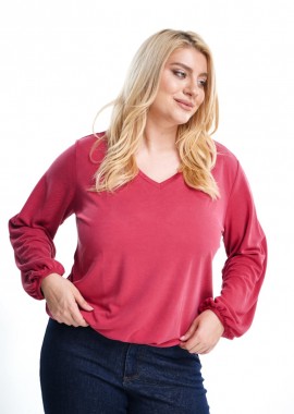 Μπλούζα plus size cupro με κορδόνι σε ροδί χρώμα