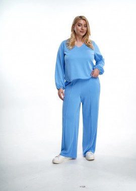 Μπλούζα plus size cupro με κορδόνι σε γαλάζιο χρώμα