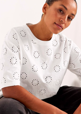 Μπλούζα με κοντά διάτρητα μανίκια εκρού χρώμα plus size