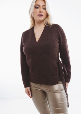 Wrap κρουαζέ μπλούζα σε καφέ χρώμα