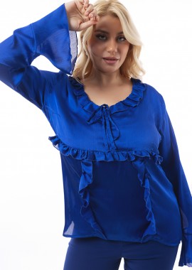 Μπλούζα με βολάν σε ρουά χρώμα