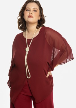Τουνίκ μουσελίνα με κολιέ σε μπορντώ χρώμα