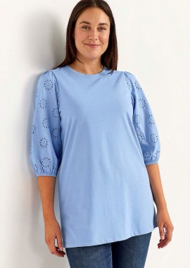 Μπλούζα με reglan διάτρητα μανίκια σιελ χρώμα plus size