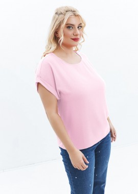 Μπλούζα με ρεβέρ στο μανίκι σε ροζ χρώμα