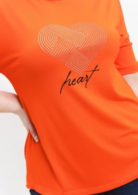 Μπλούζα με στρας καρδιά σε πορτοκαλί χρώμα