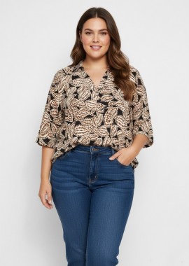 Μπλούζα με τύπωμα φύλλα σε καφέ/μαύρο χρώμα