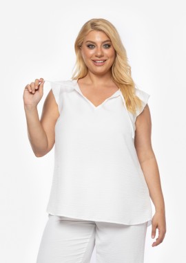 Μπλούζα melange με δέσιμο σε λευκό χρώμα