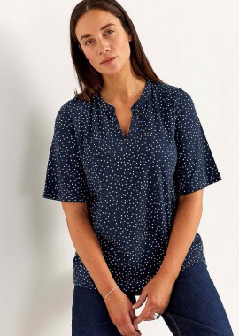 Μπλούζα με καμπάνα μανίκια πουα σε μπλε σκούρο χρώμα plus size