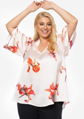 Εμπριμέ σατέν μπλούζα σε εκρού χρώμα