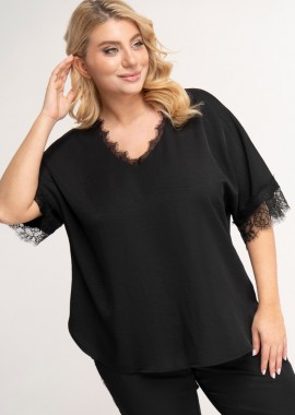 Μπλούζα με λεπτή δαντέλα σε χρώμα μαύρο