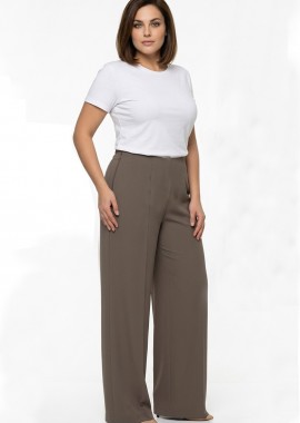 Παντελόνα με λάστιχο σε σοκολά χρώμα plus size