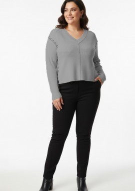 Πλεκτή μπλούζα με φυτιλακια σε γκρι χρώμα