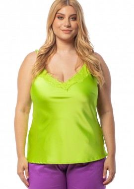 Σατέν τοπ με δαντέλα σε λαχανί χρώμα