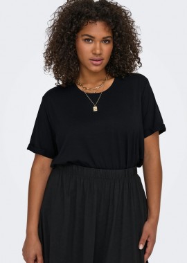 T-shirt με ρεβερ μανίκια σε μαύρο χρώμα plus size